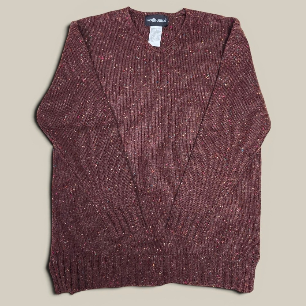 Vintage Confetti Fleck Wool Blend Sweater Brown Multicolor Speckled Medium